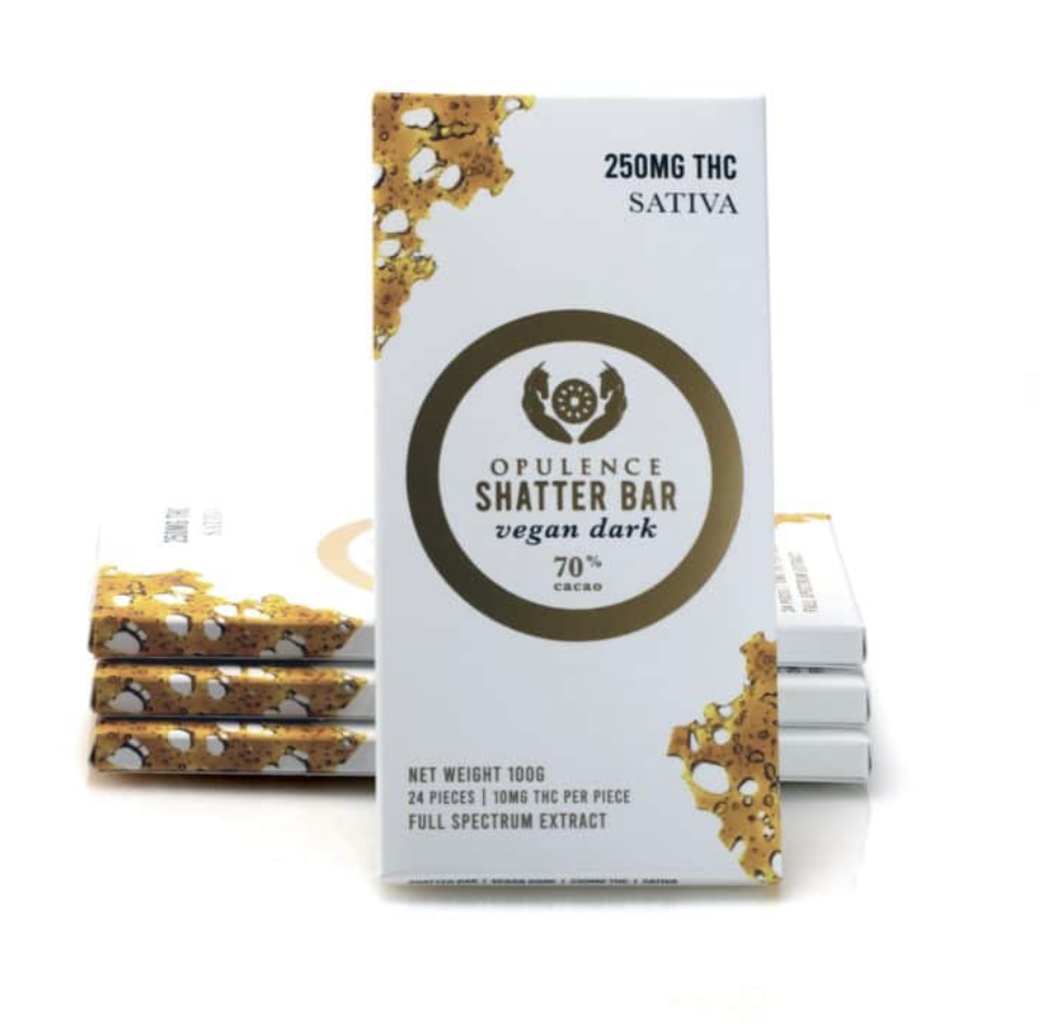 250mg Vegan Dark Opulence SHATTER Bars in Indica or Sativa