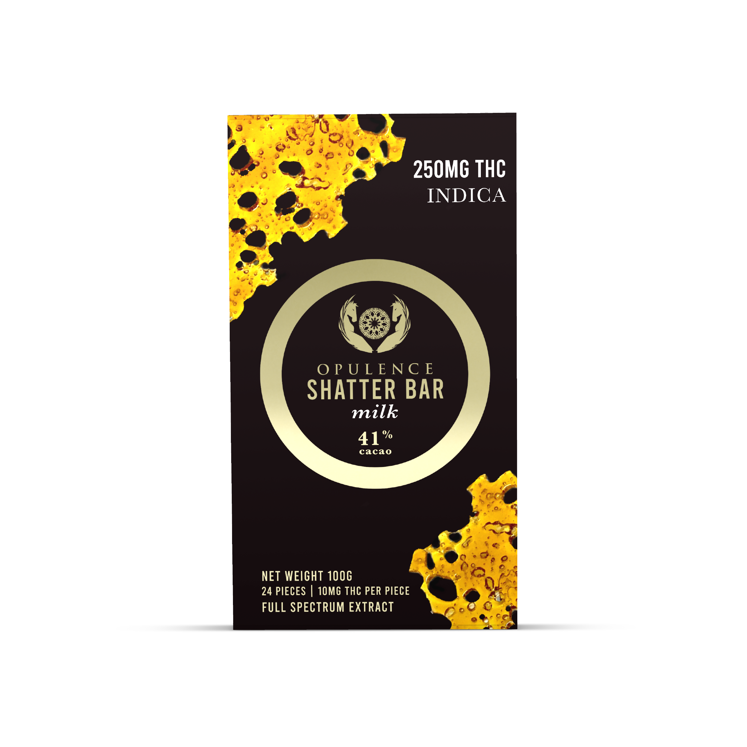 250mg Indica or Sativa SHATTER Milk Chocolate Bars by Opulence